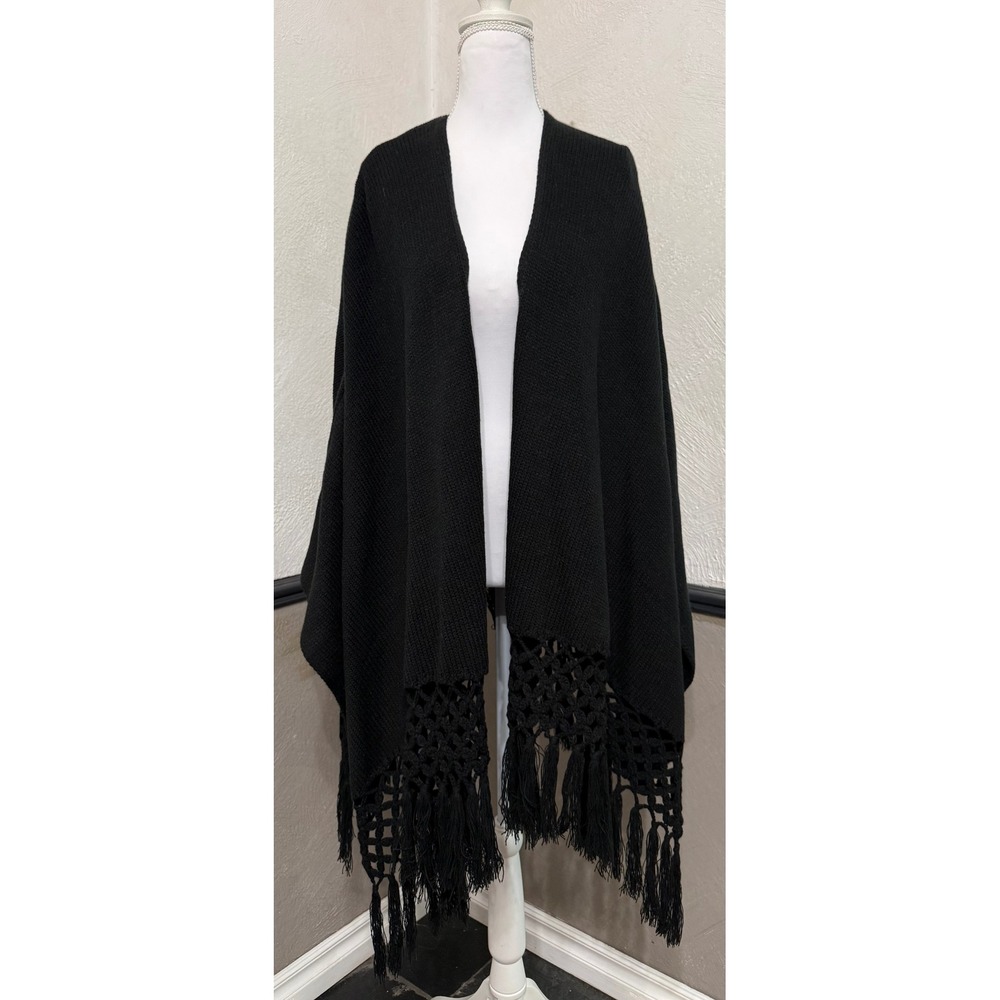 Janis Joplin Lyric Black Knit Fringe Shawl Wrap "Hippie" Graphic One Size - Picture 2 of 6